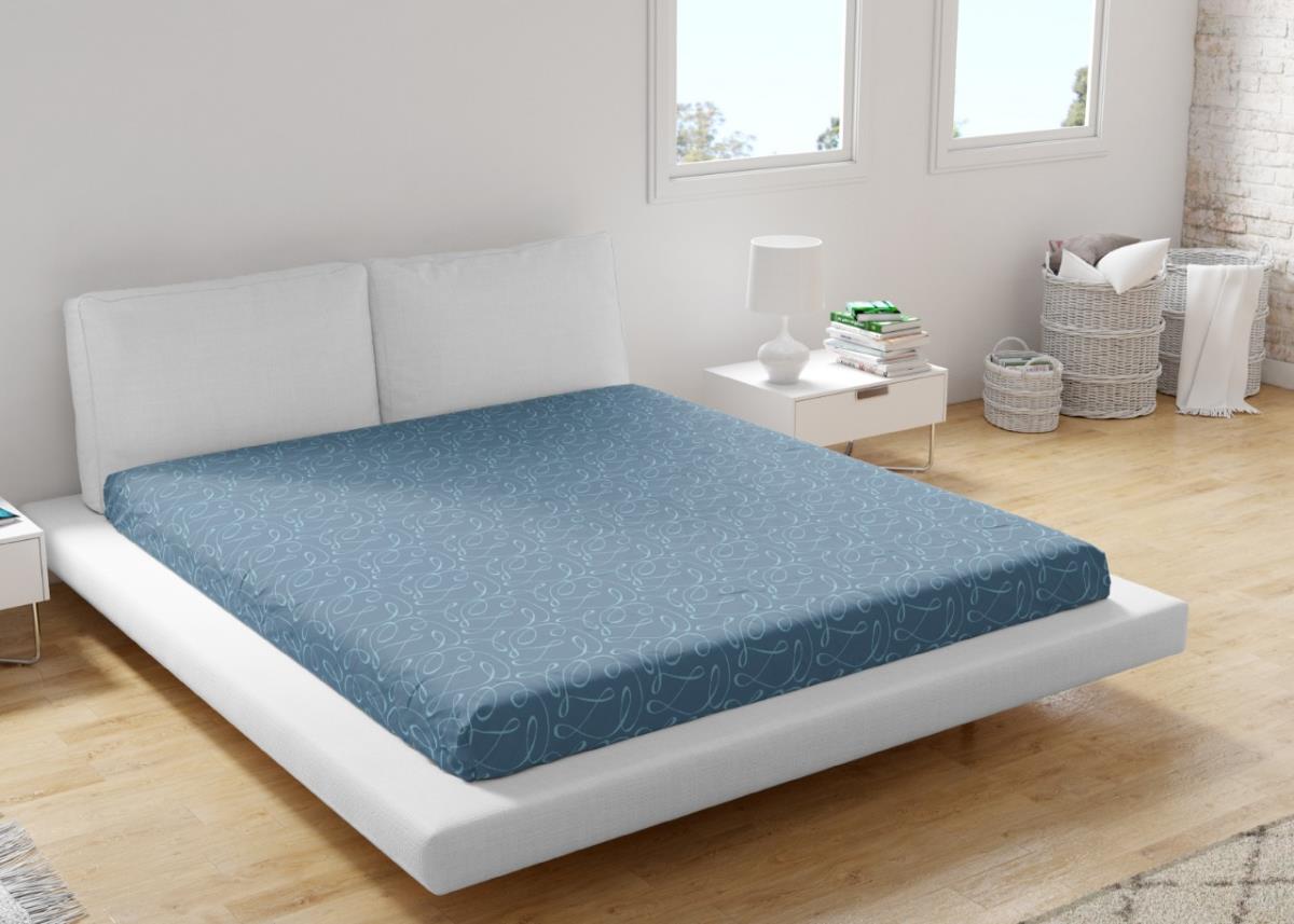 Простыня трикотажная на резинке Fine Line Вензель синий - 2