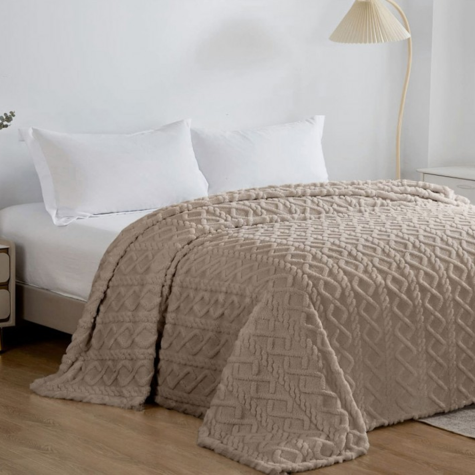 Плед велсофт Vse DOMA шерпа, косичка, какао, ролик - 0