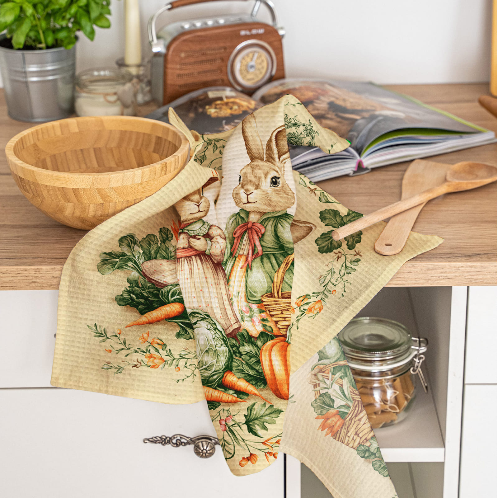 Полотно вафельное 50 см наб рис.29441-2 Кролики - 2