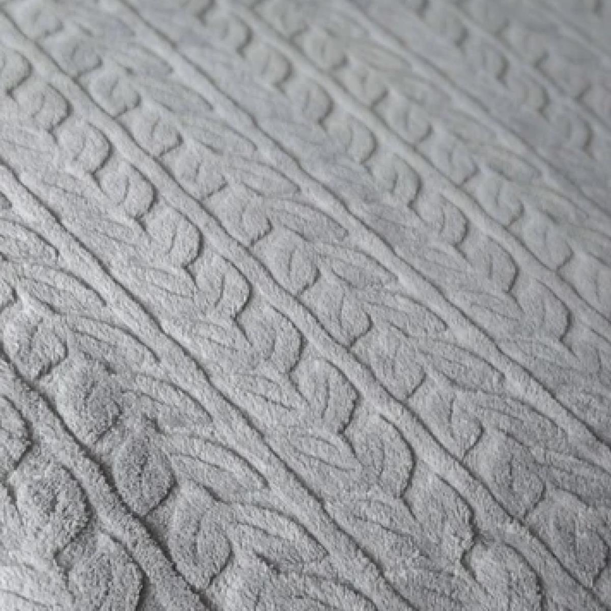 Плед велсофт Vse DOMA шерпа, листья, серый - 1