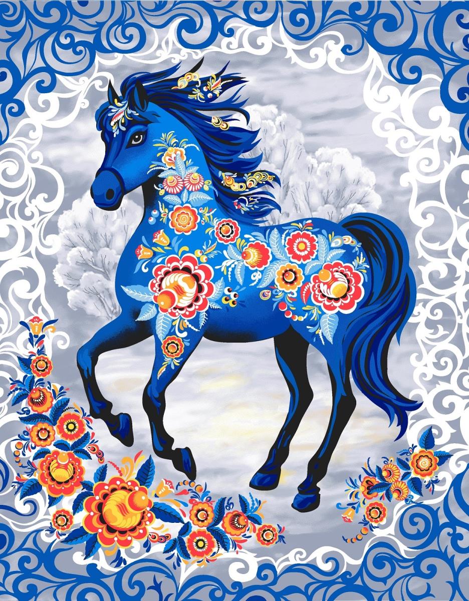 Полотно вафельное 50 см наб рис.29400-1 Живописный конь - 0