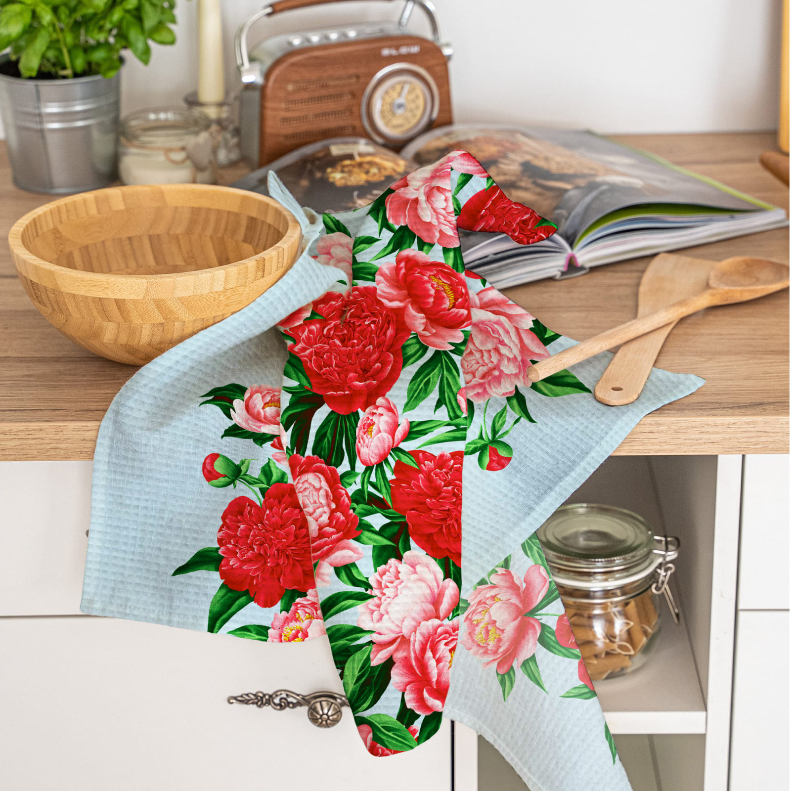 Полотно вафельное 50 см наб рис.29438-1 Пионы - 2