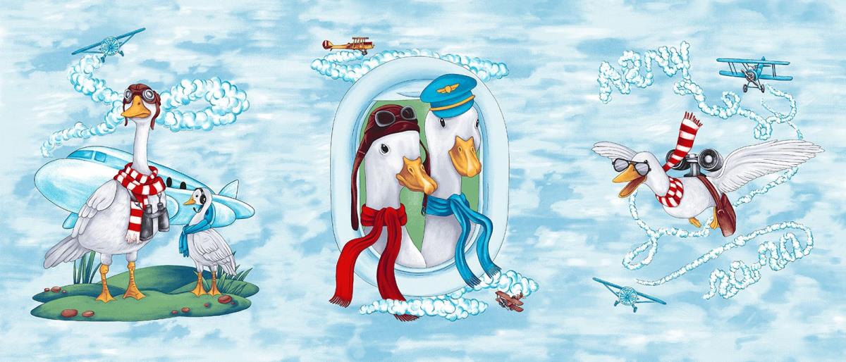 Полотно вафельное 150 см наб рис.29357-1 Гуси-пилоты - 0