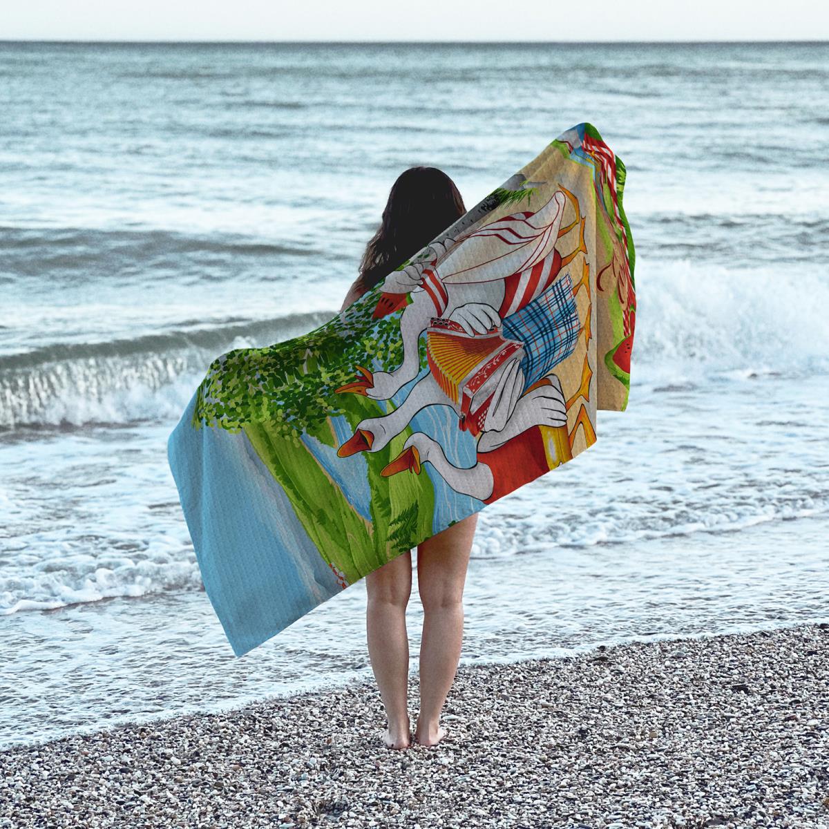 Полотно вафельное 150 см наб рис.29333-1 Веселые гуси - 3