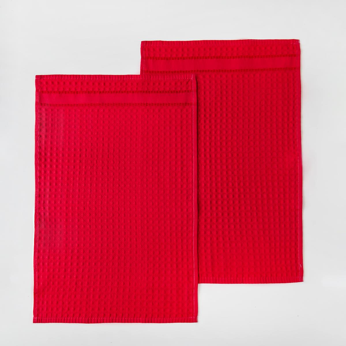 Комплект вафельных полотенец Fine Line Звезды красный на хангере - 1