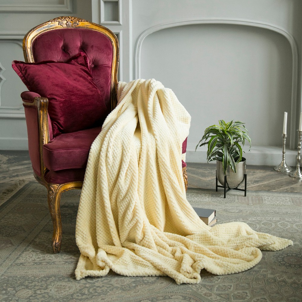 Плед-покрывало МИКРО ВЕЛЮР/MICRO VELUR Жаккард молочный - 2