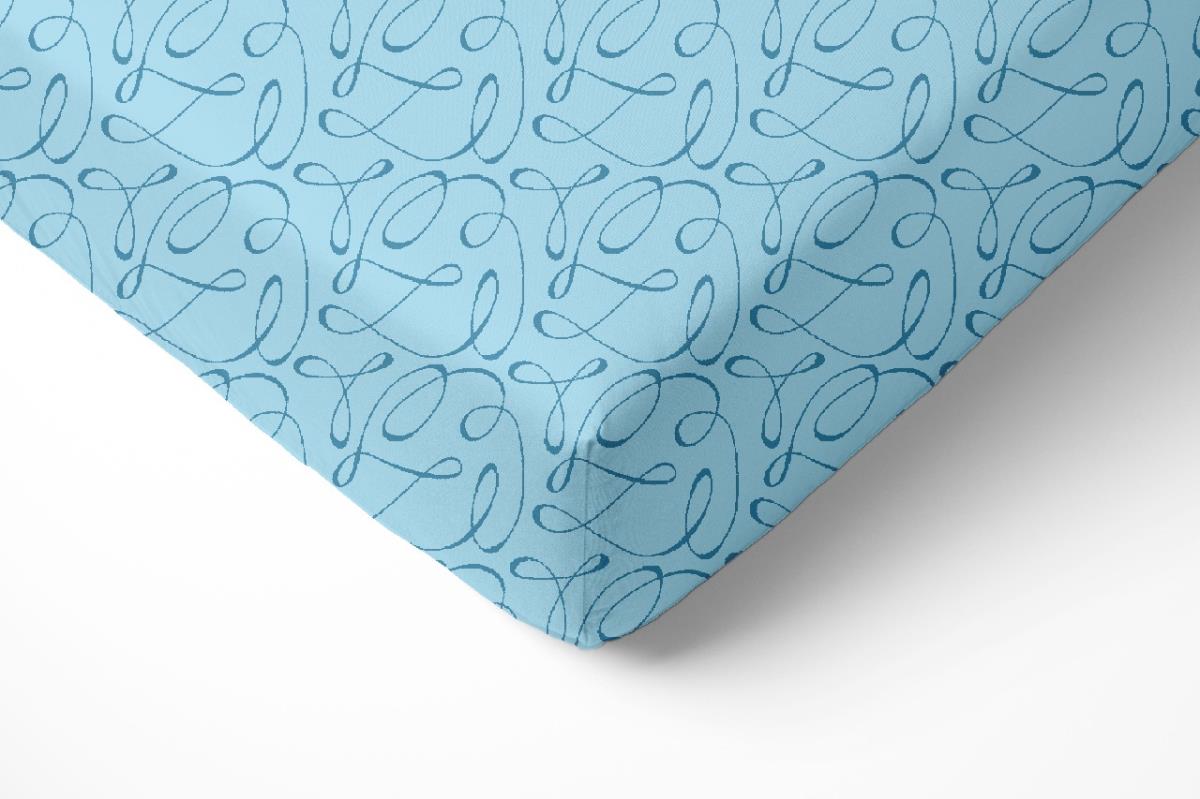 Простыня трикотажная на резинке Fine Line Вензель голубой - 0