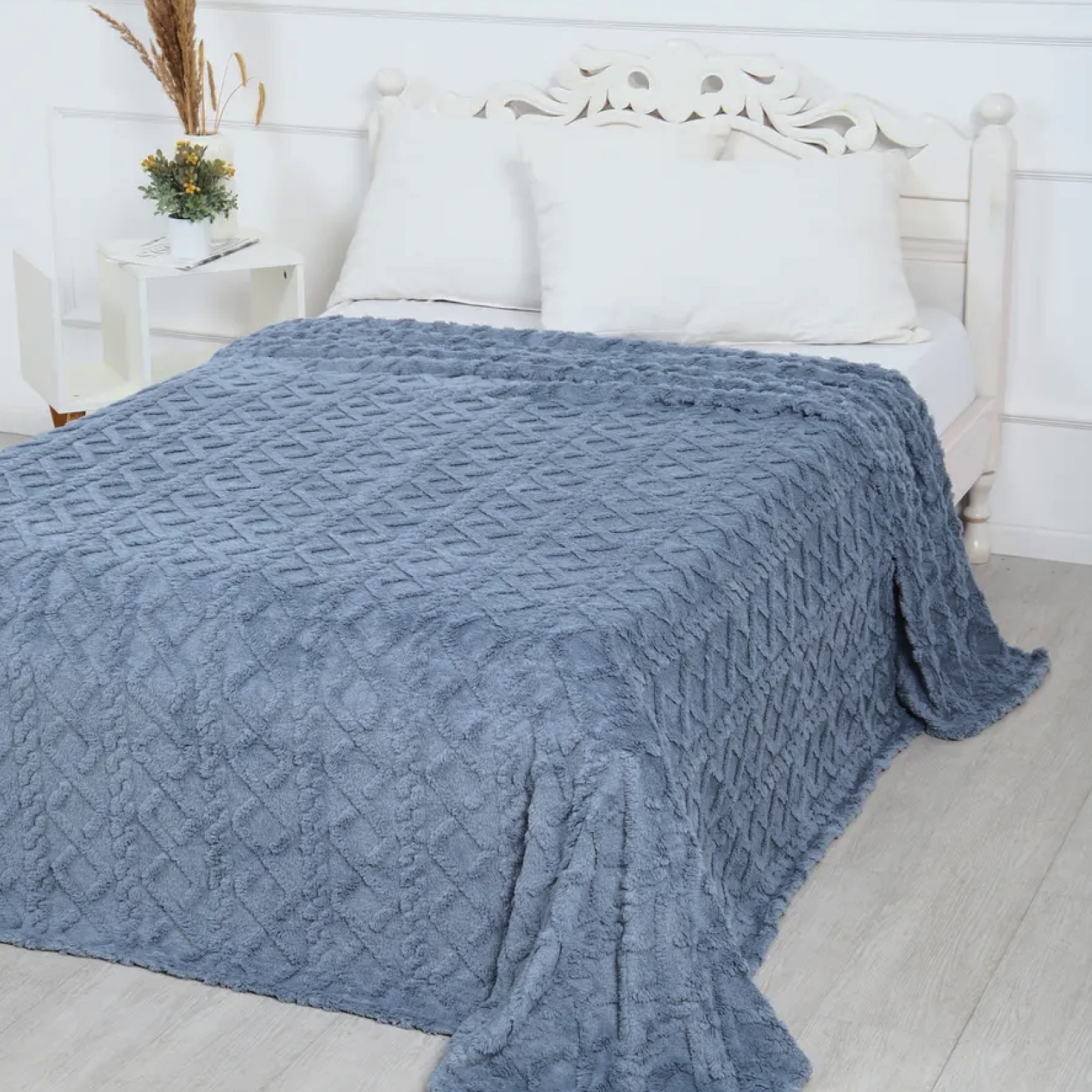 Плед велсофт Vse DOMA шерпа, косичка, голубой, ролик - 0