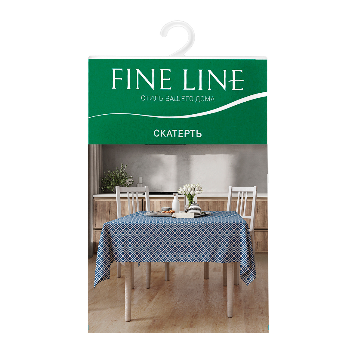 Скатерть рогожка Fine Line рис.62077-2 Геометрия синий - 3
