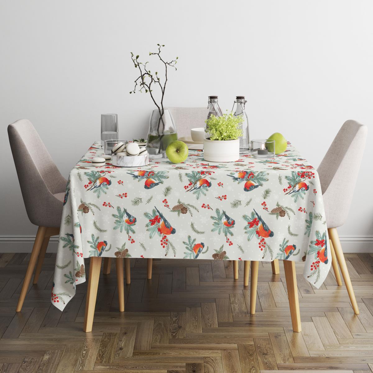 Рогожка 150 см наб рис.62021-1 Снегири серый - 1