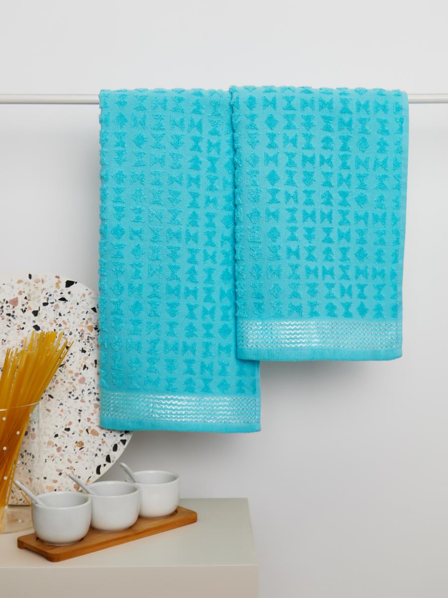 Комплект махровых полотенец Fine Line Звезды голубой на хангере - 0