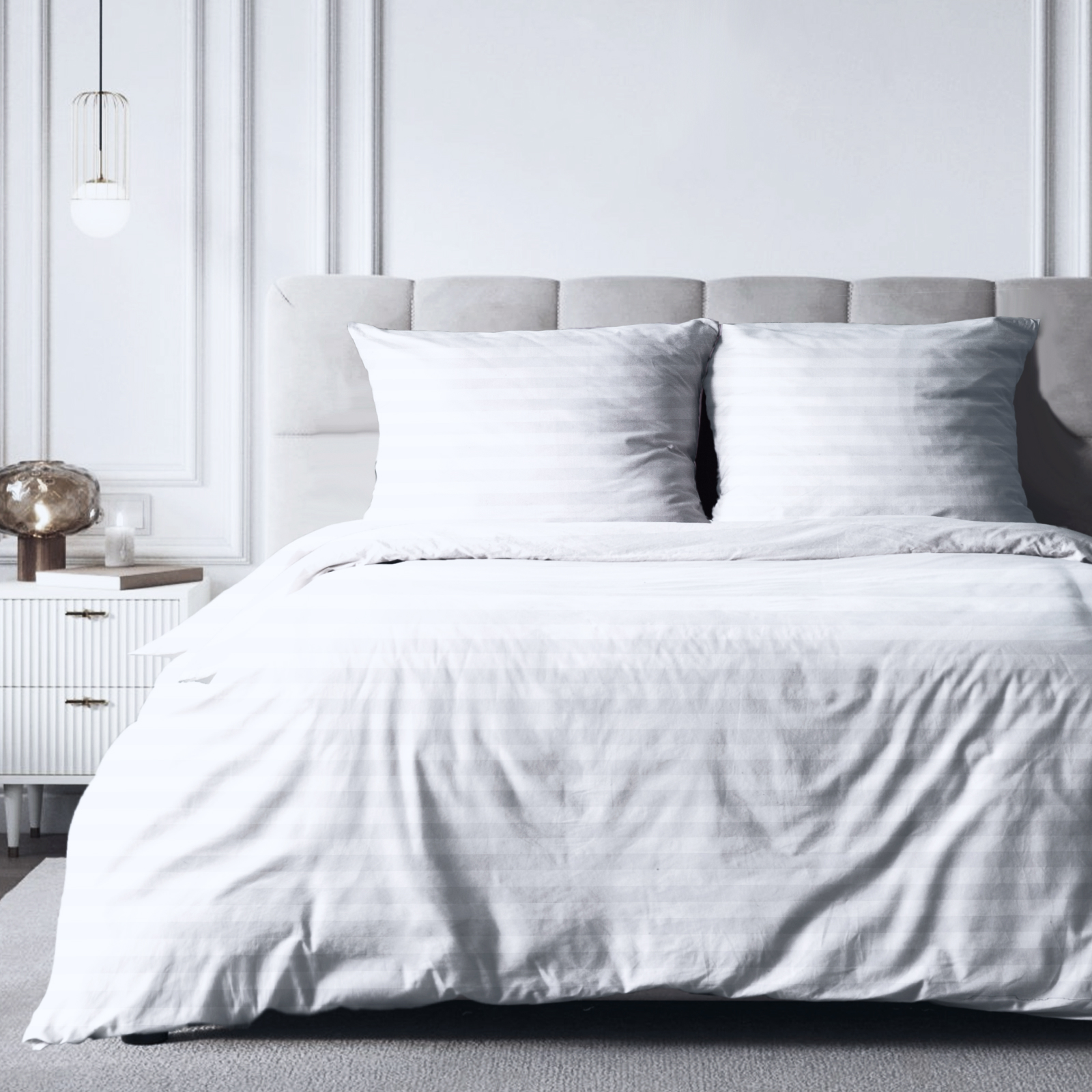 Страйп-сатин 220 см отбеленный арт. 305 (2*2см) - 0