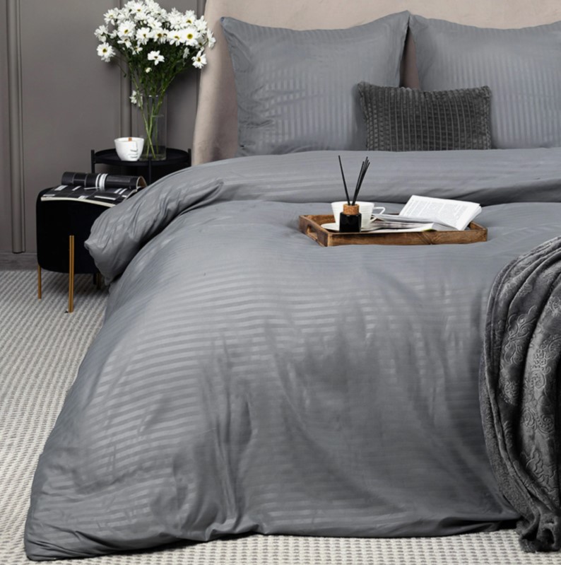 КПБ Страйп-сатин LUNARE светло- серый - 0