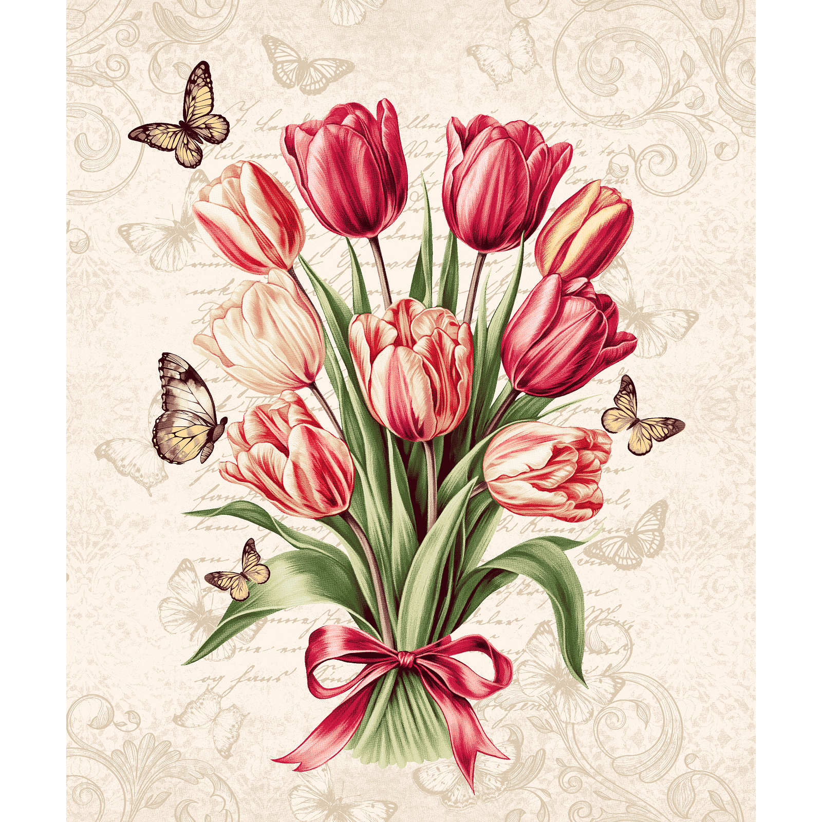 Полотно вафельное 50 см наб рис.29494-1 Тюльпановые искры - 0