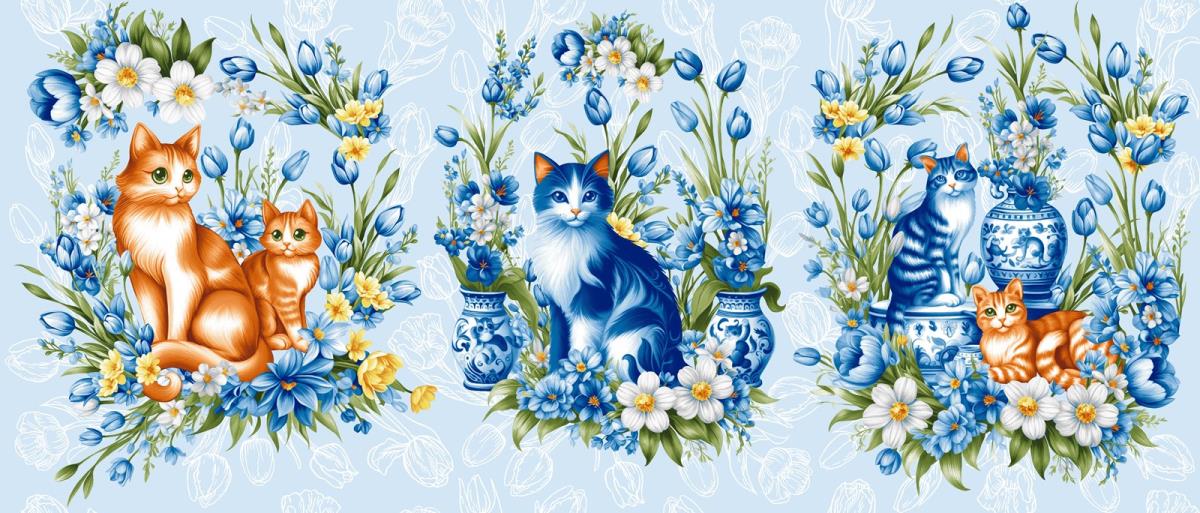 Рогожка 150 см наб рис.29352-1 Декоративные котики - 0