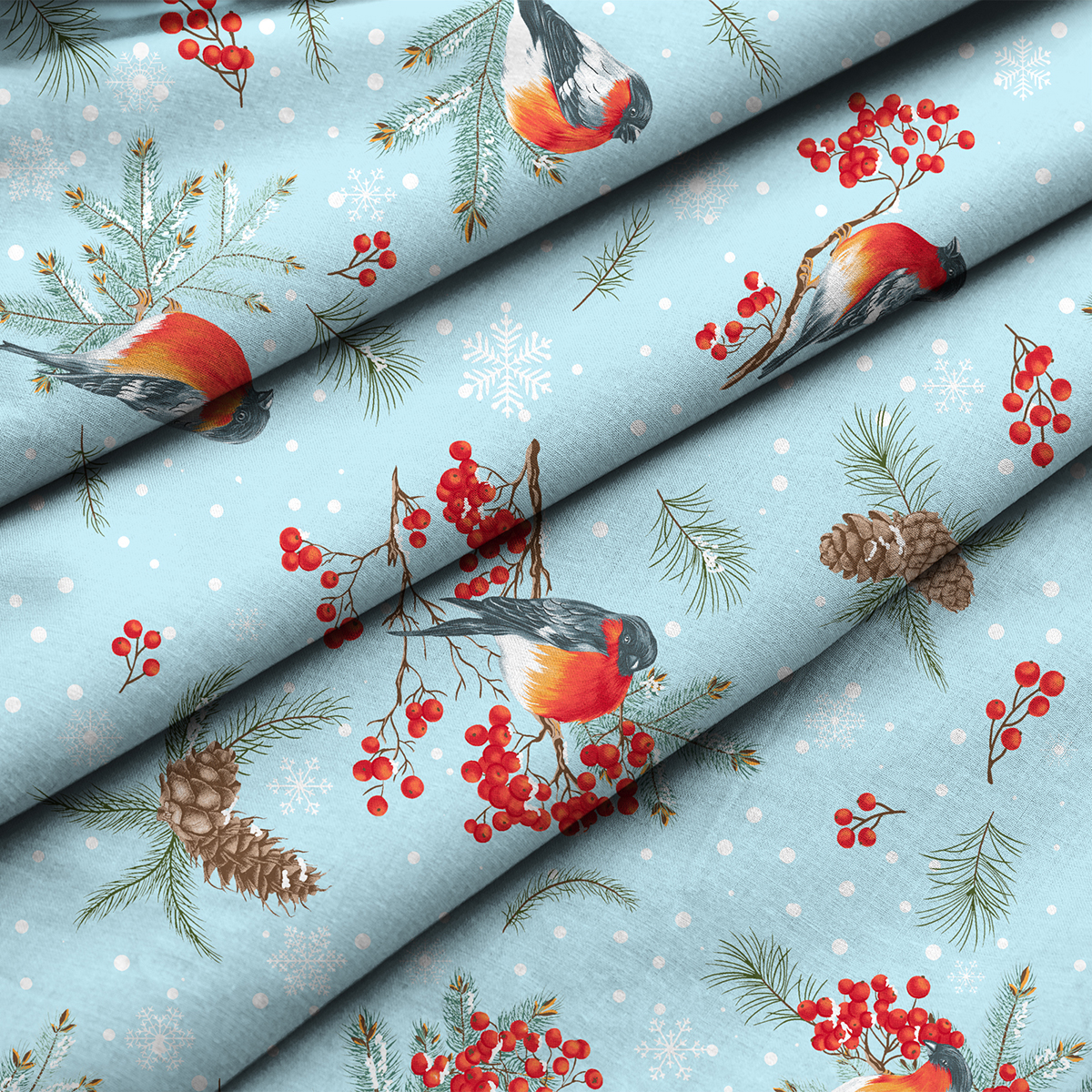 Скатерть рогожка Fine Line рис.62020-2 Снегири - 2