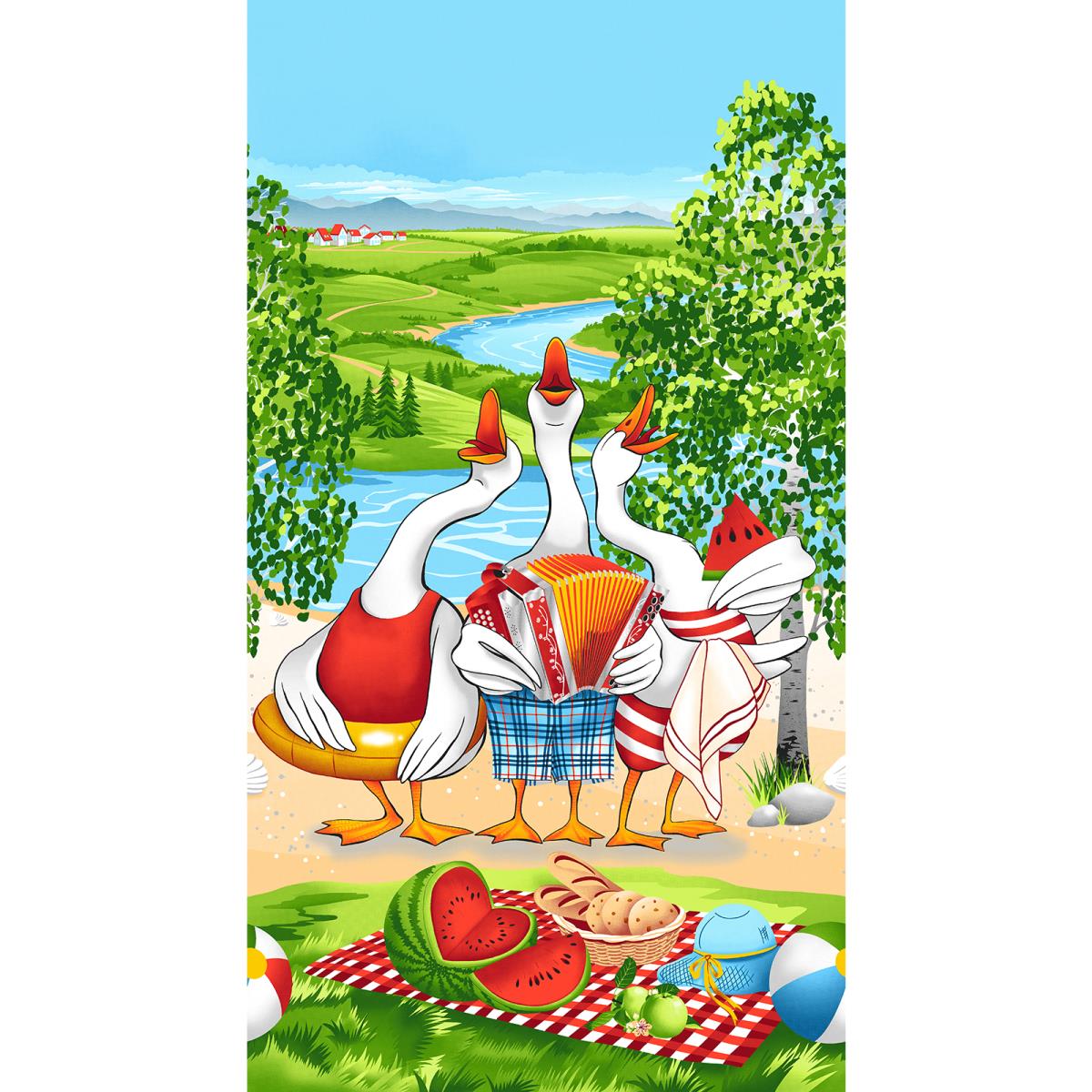 Полотно вафельное 150 см наб рис.29333-1 Веселые гуси - 0