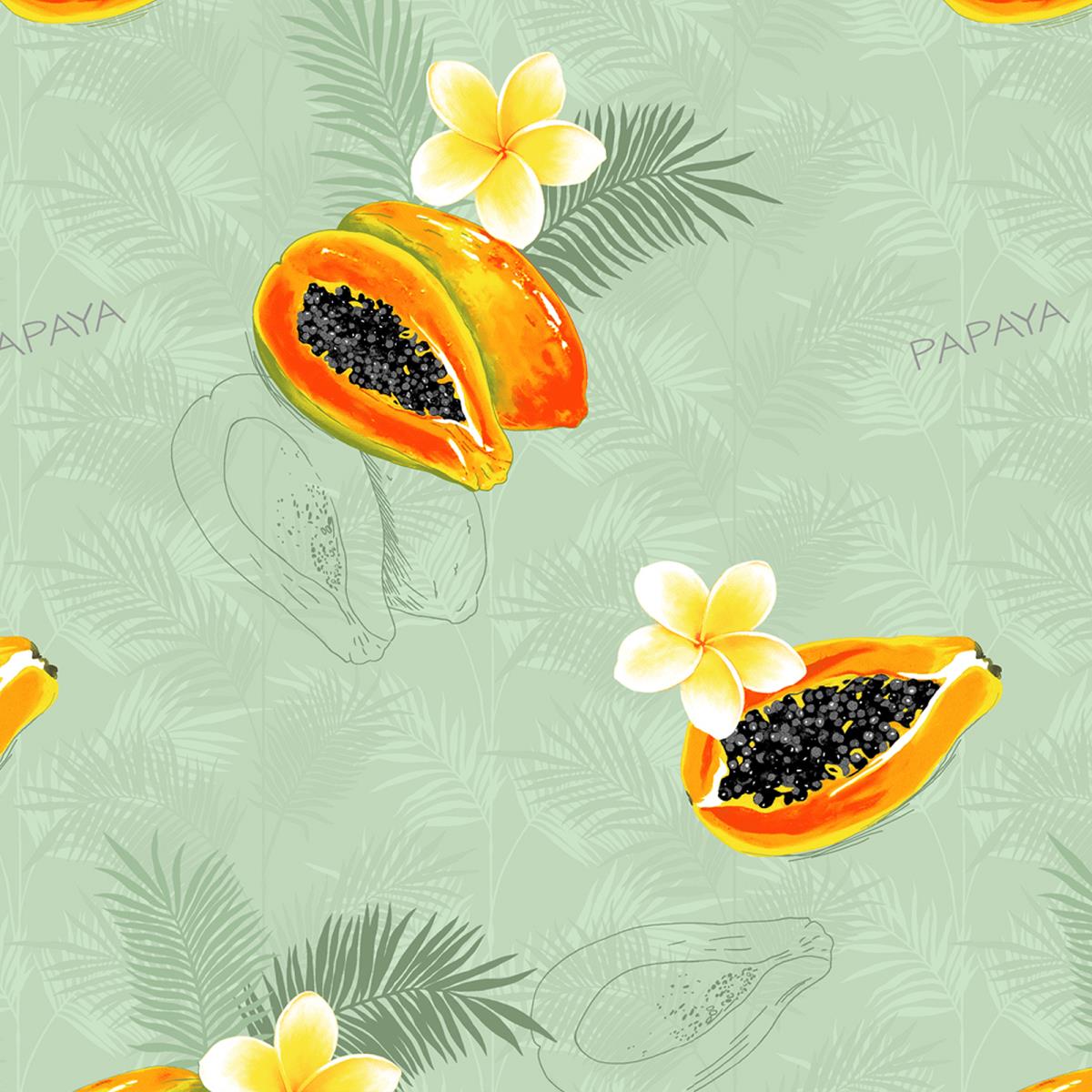 Перкаль 220 см наб рис.50184-1 Папайя сильвер с ГЛИТТЕРОМ (комп 930128) - 1