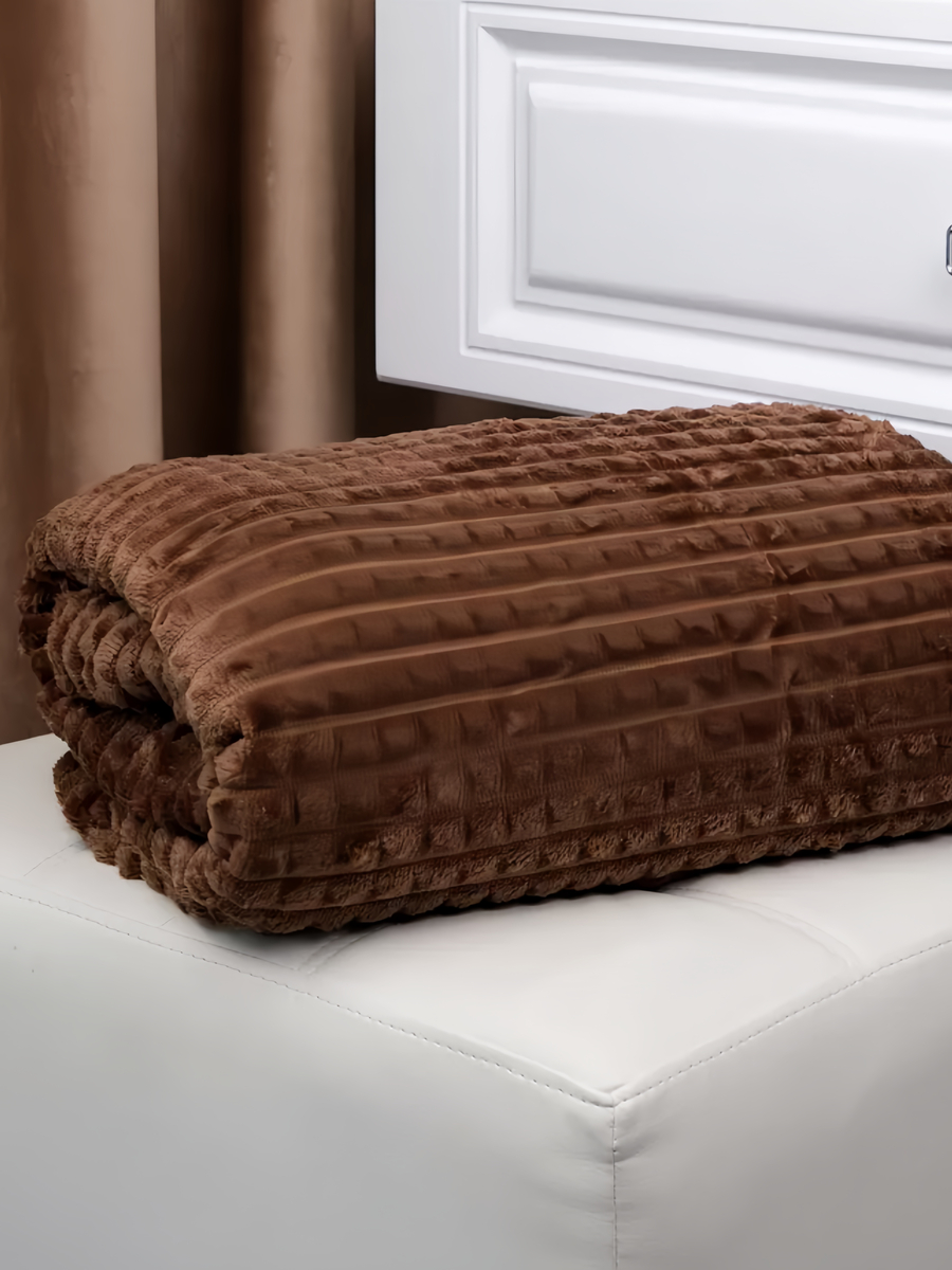 Плед велсофт Евро Темно-коричневый - 0