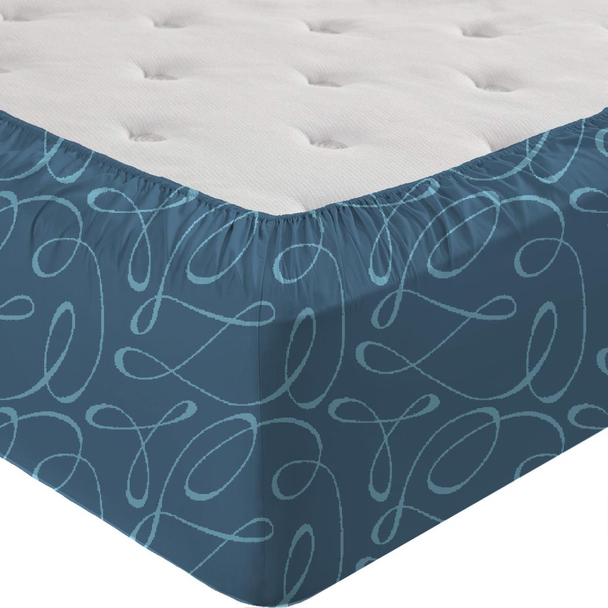 Простыня трикотажная на резинке Fine Line Вензель синий - 1