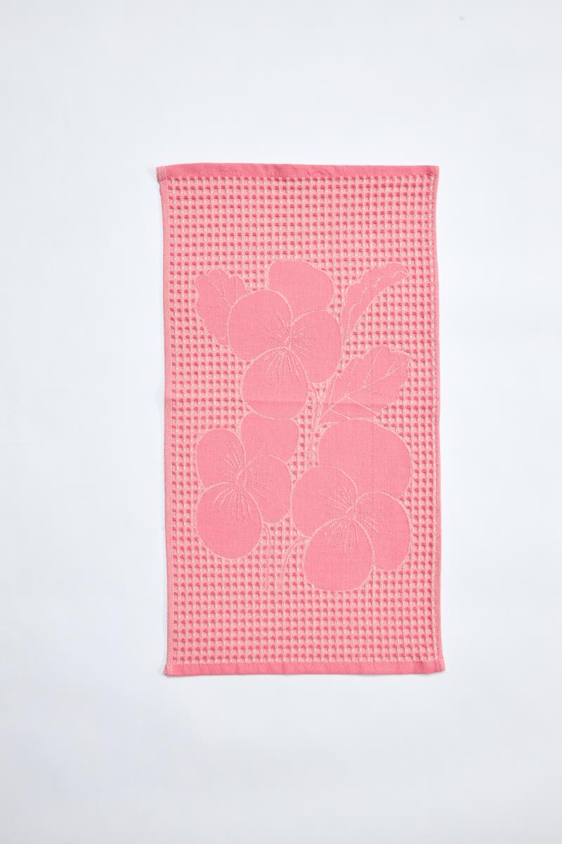 Полотенце вафельное пестротканное Цветы розовый - 2