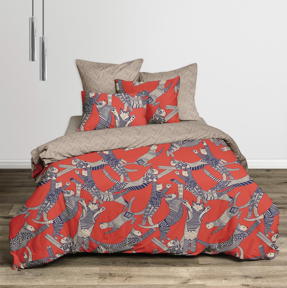 КПБ перкаль Fine Line рис.50383-4/50384-1 Египетские коты н/у - 0