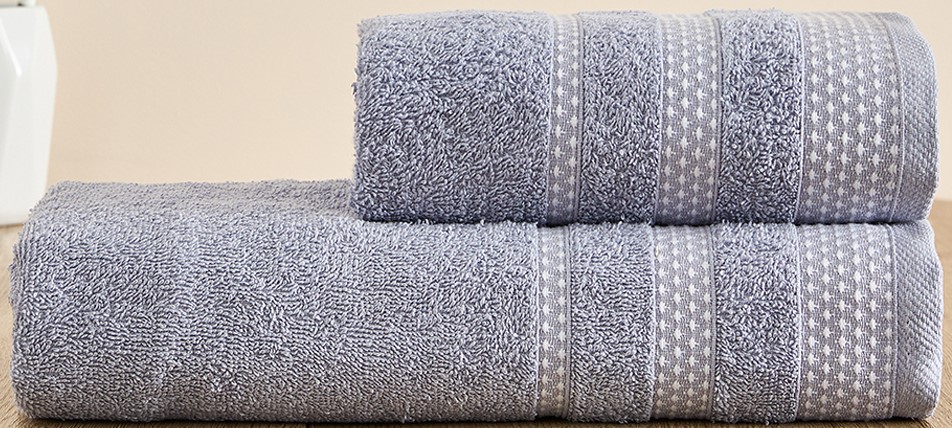 Комплект махровых полотенец FLOOX бордюр Алмаз , серо-голубой - 0