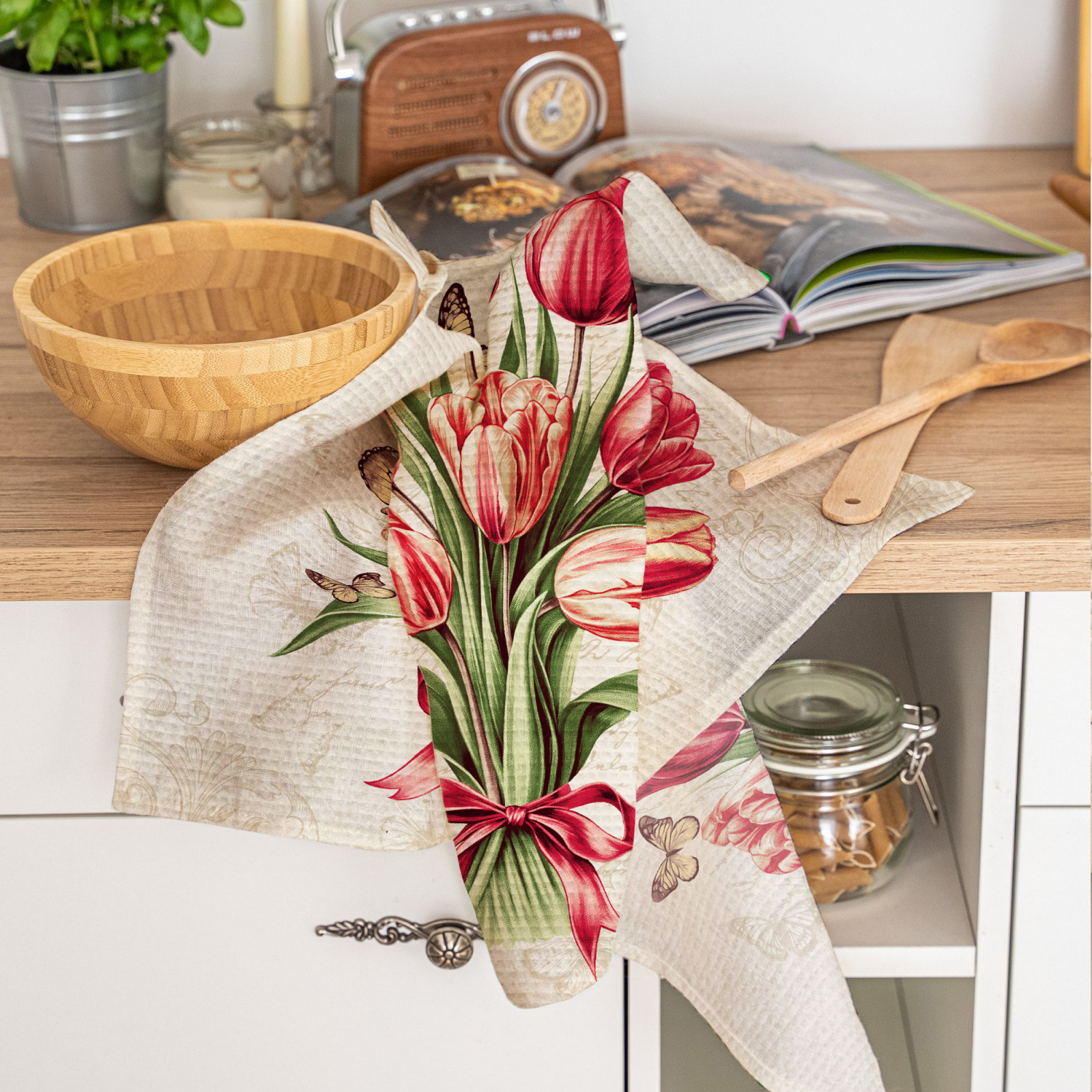 Полотно вафельное 50 см наб рис.29494-1 Тюльпановые искры - 1