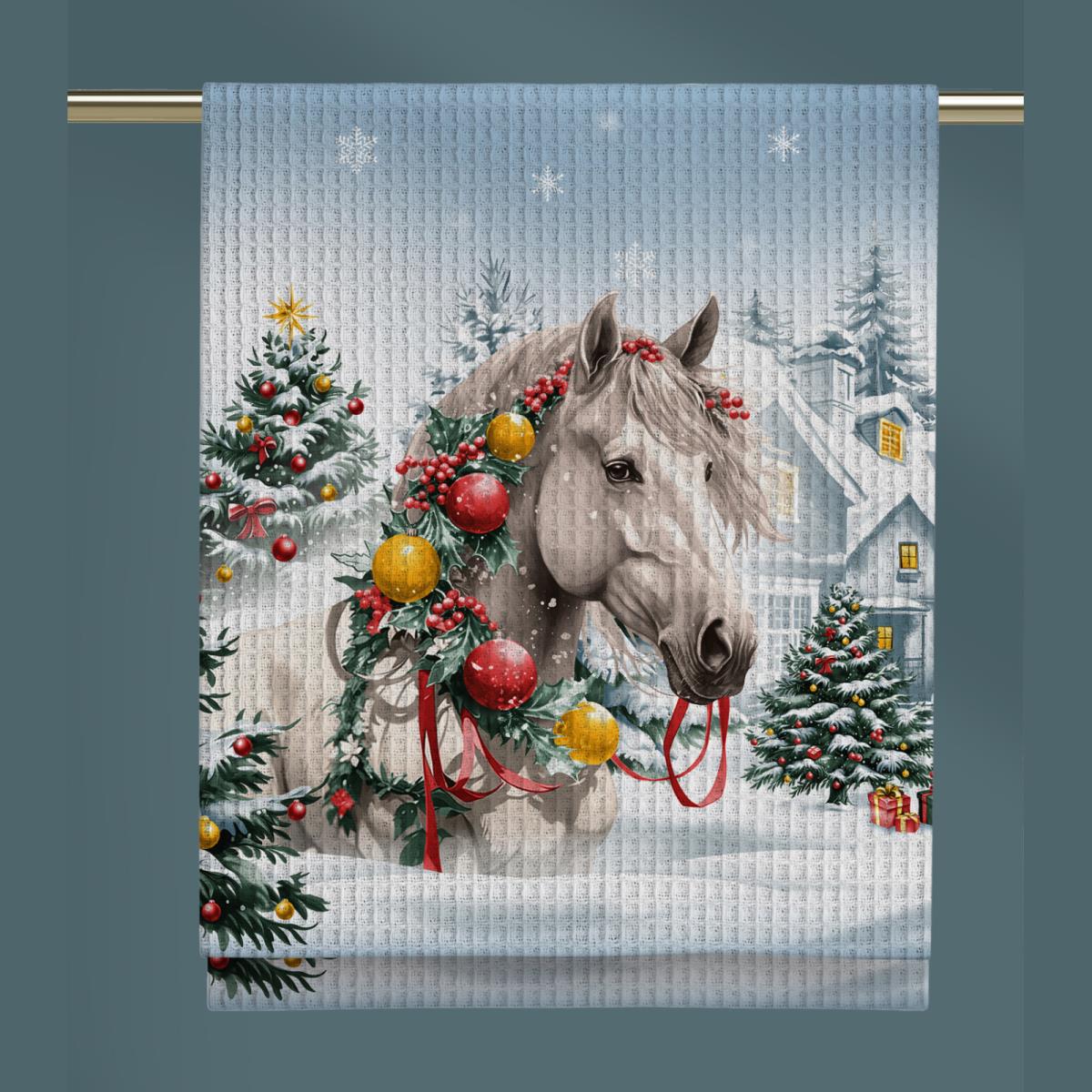 Полотенце вафельное Vse DOMA рис.60326-1 Белый конь - 0