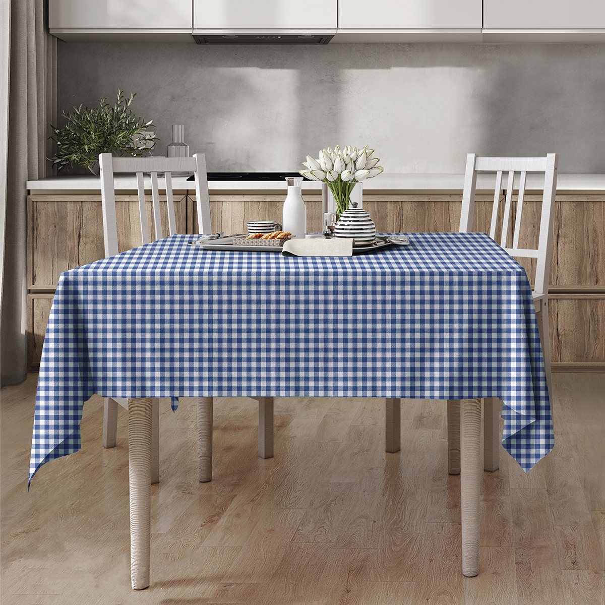 Скатерть рогожка Fine Line рис.62065-1 Синяя клетка - 0