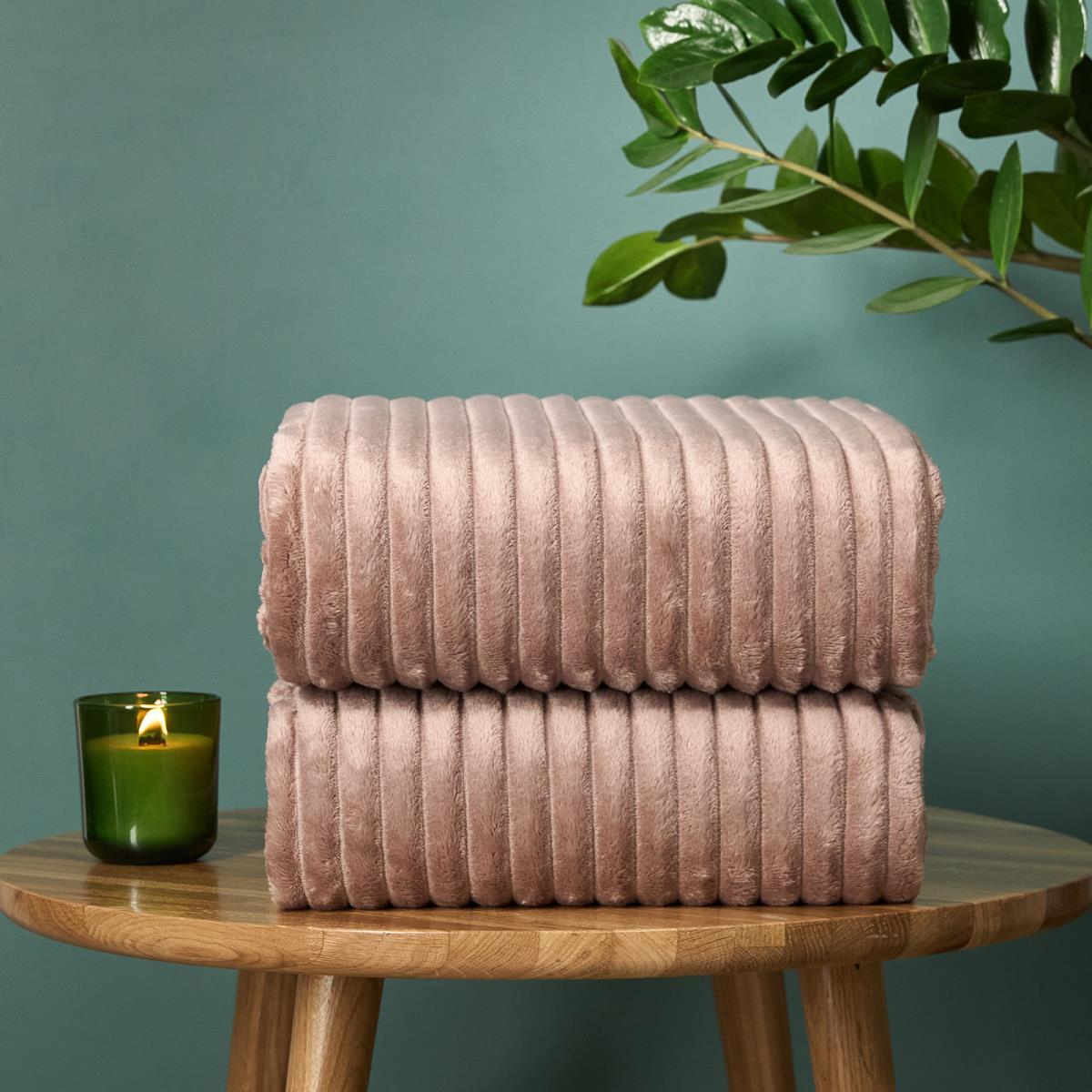 Плед велсофт Fine Line Пыльная роза 161508 полоса - 1