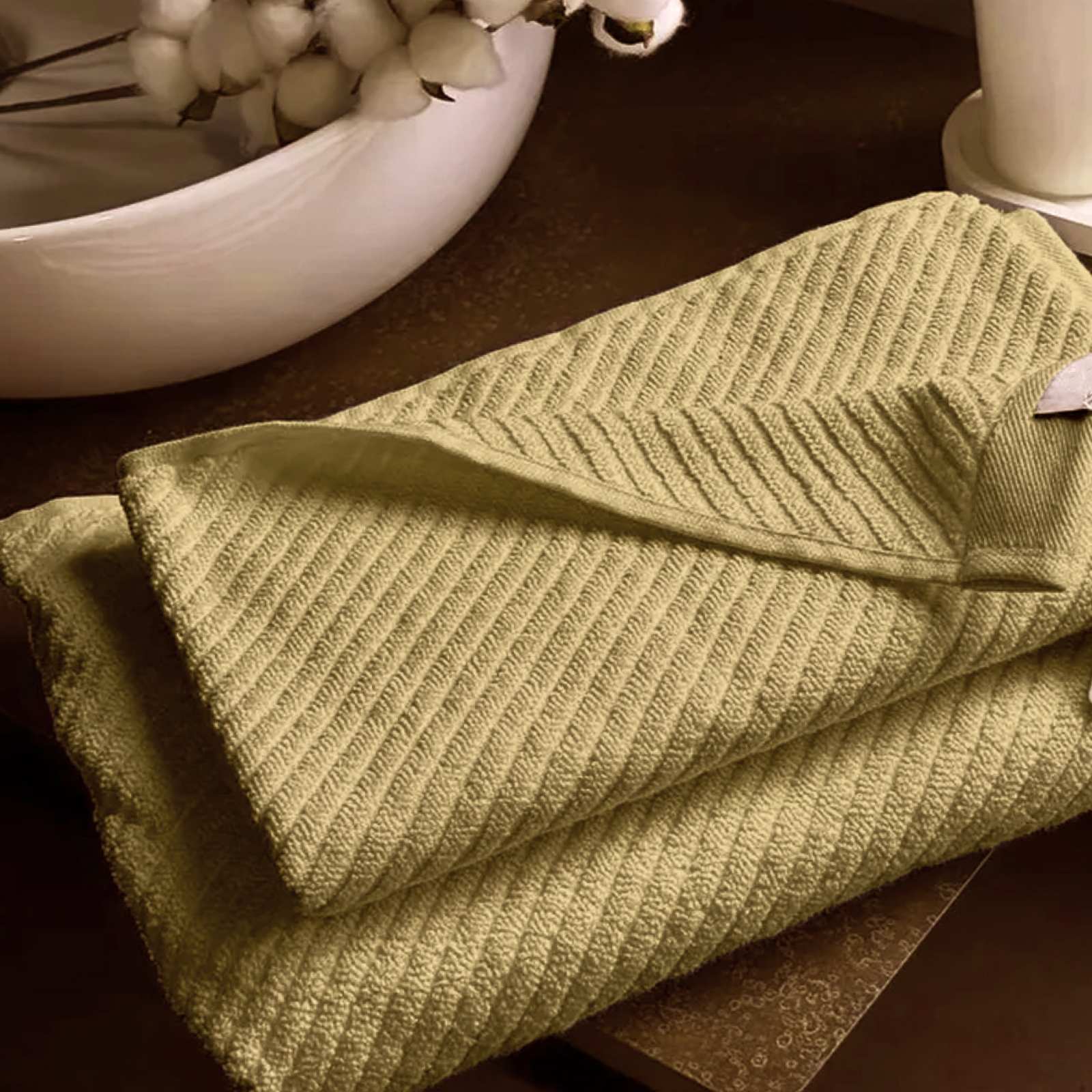 Полотенце махровое Fine Line, коллекция Gamma, оливково-желтый - 0