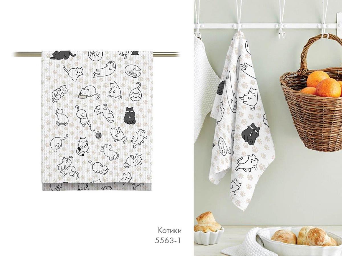 Полотно вафельное 50 см наб рис.5563-1 Котики - 1