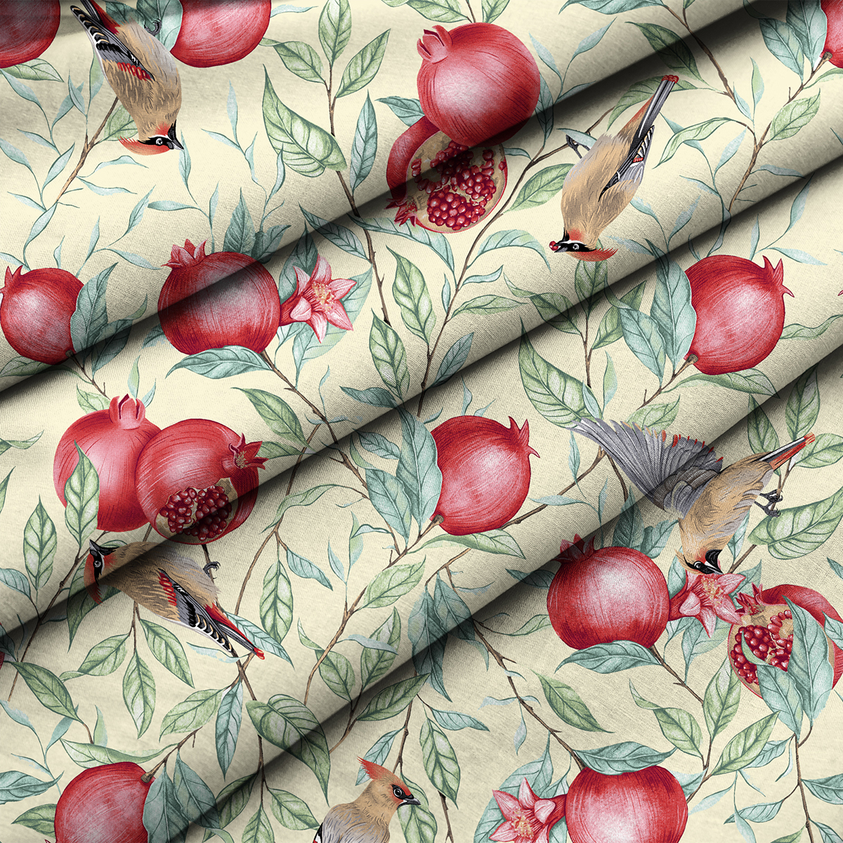 Скатерть рогожка Fine Line рис.62019-1 Гранаты на желтом - 1