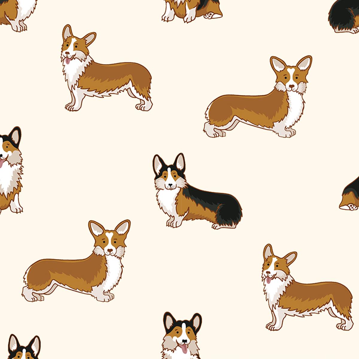 Перкаль 220 см наб рис.50163-1 Корги на бежевом (комп 916755) - 1