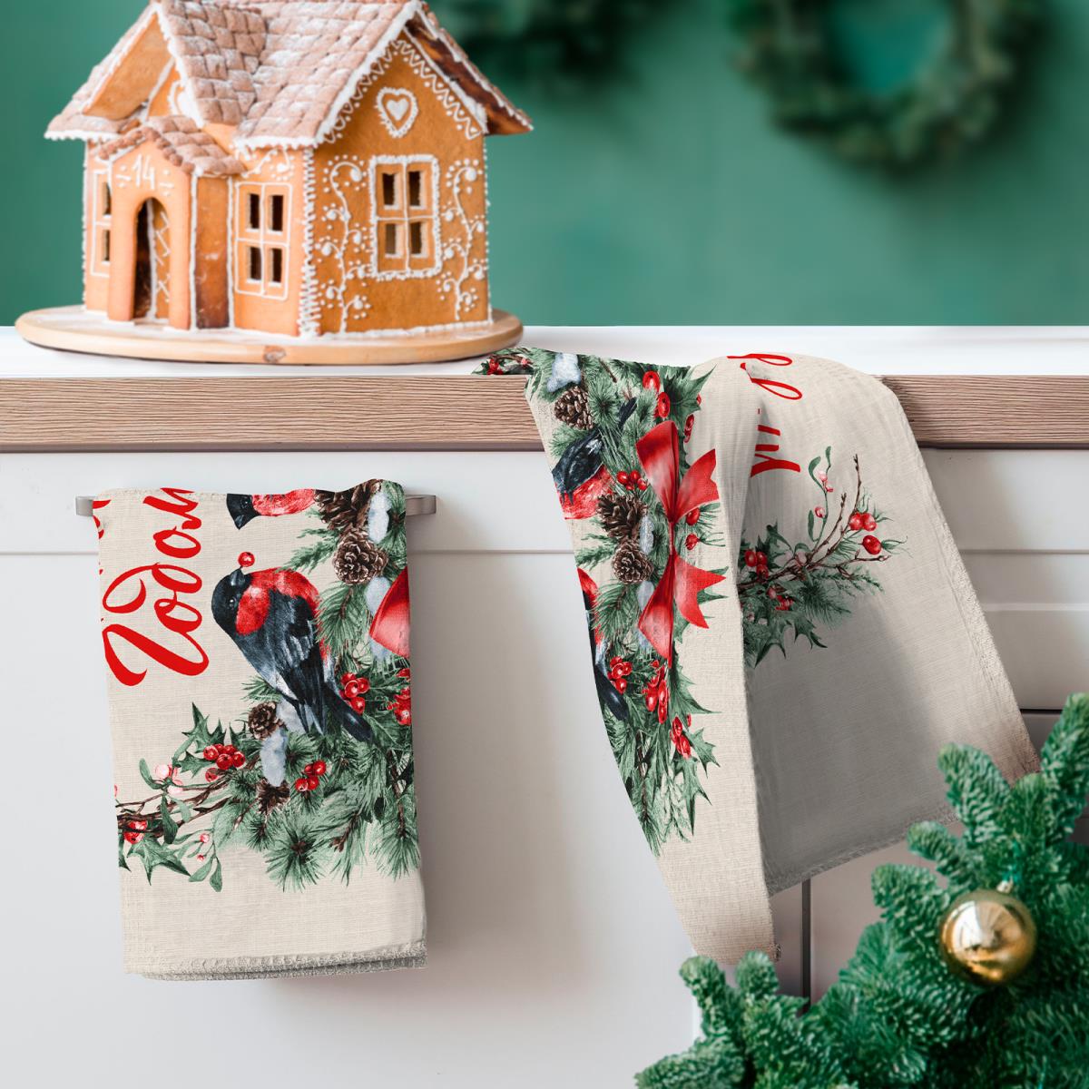 Рогожка 150 см наб рис.29391-1 Новогодние снегири - 2