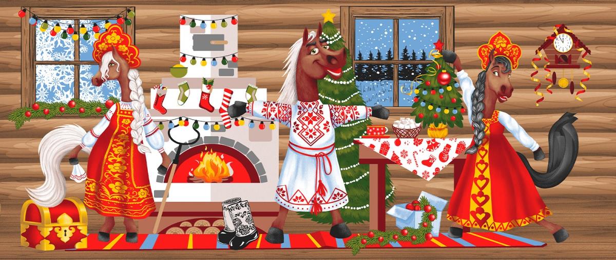 Полотно вафельное 150 см наб рис.29398-1 Веселые лошадки - 0