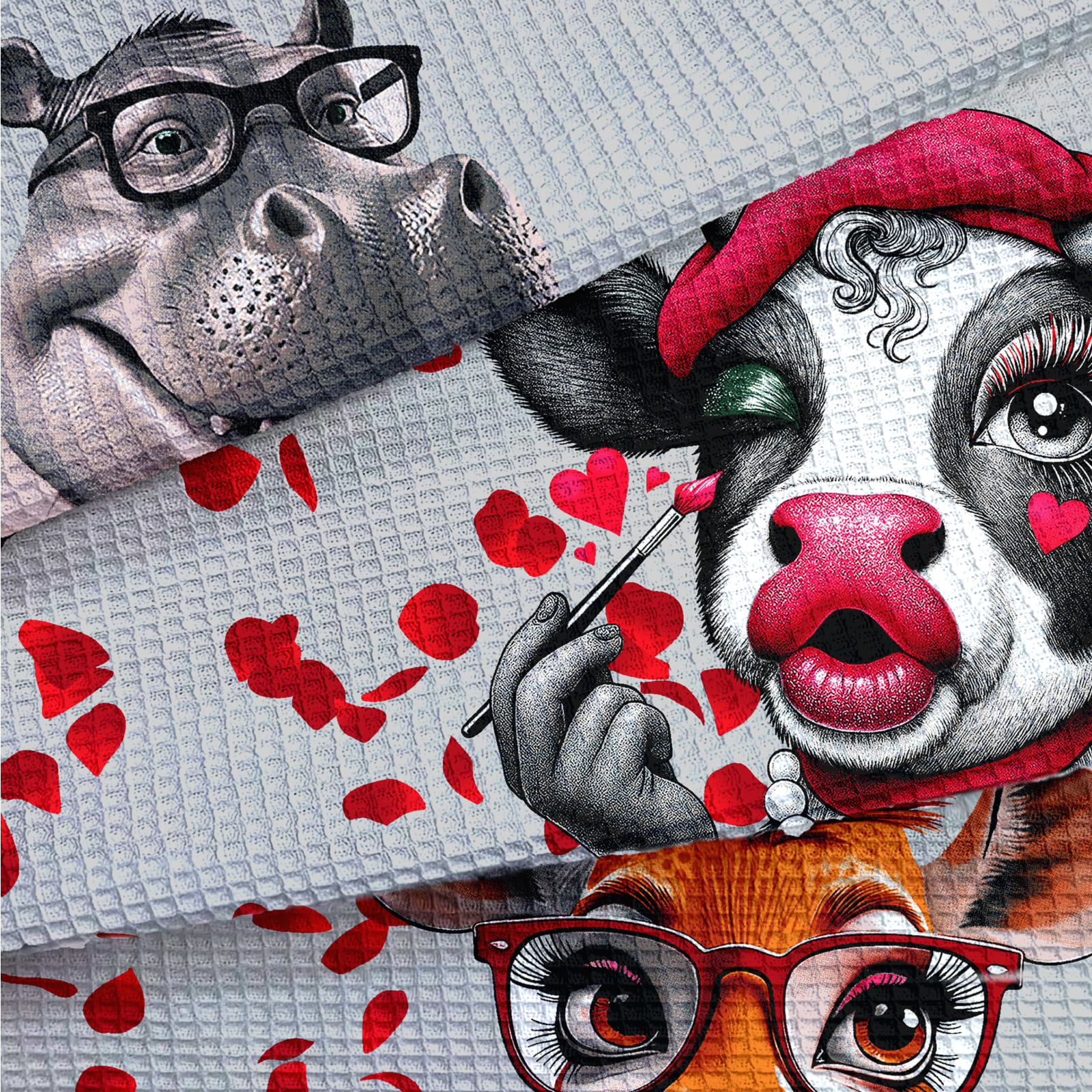 Полотно вафельное 150 см наб рис.29481-1 Любовь - 1