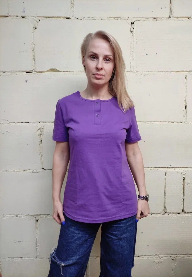 Футболка жен. пуговицы р. 48-54 фиолетовая ШИК - 0