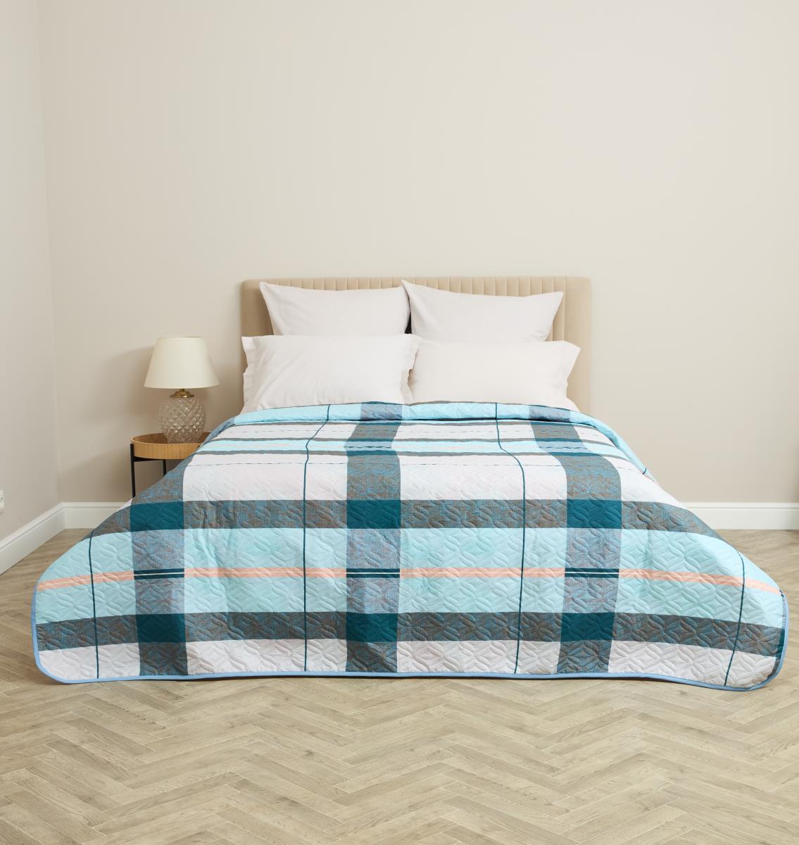 Покрывало однотонное п/э Комфорт Клетка розовая - 0