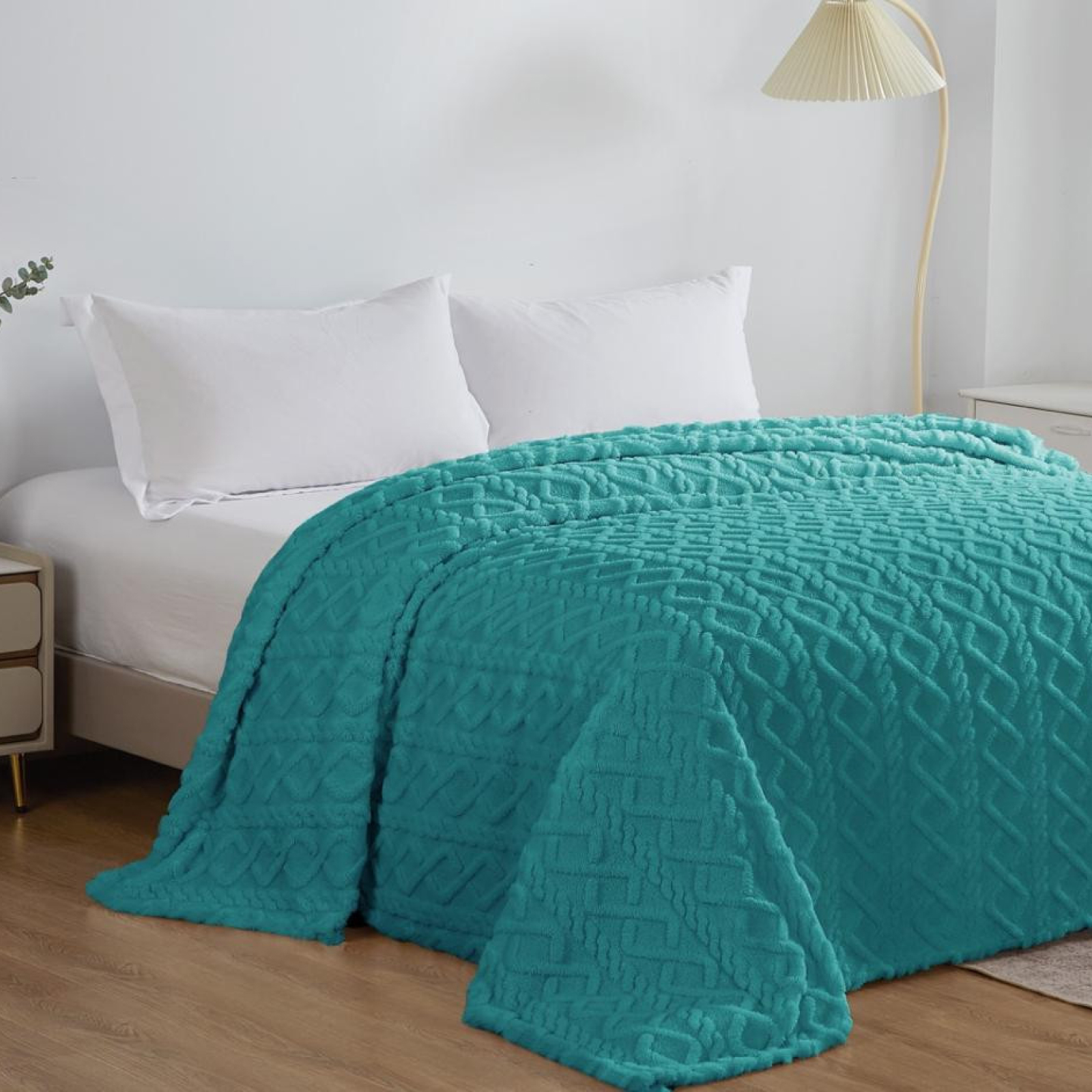 Плед велсофт Vse DOMA шерпа, косичка, бирюзовый, ролик - 0