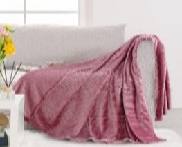 Плед велсофт Vse DOMA цвет брусника, полоса 1 см, чемодан - 0