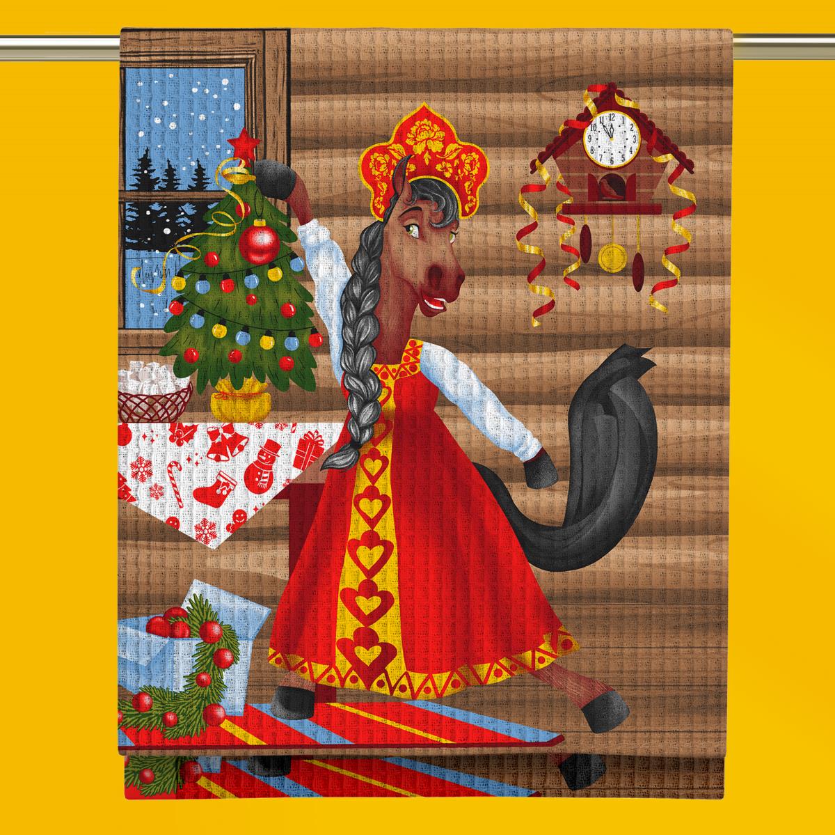 Полотенце вафельное Vse DOMA рис.29398-1 Лошадка в русском сарафане - 0