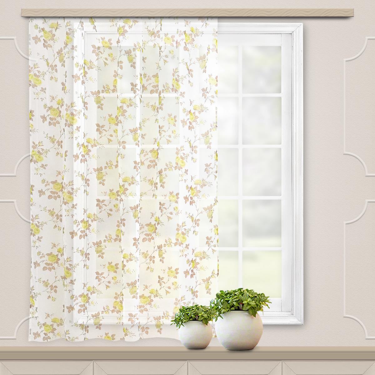 Штора вуаль Fine Line Цветы, зеленый - 0