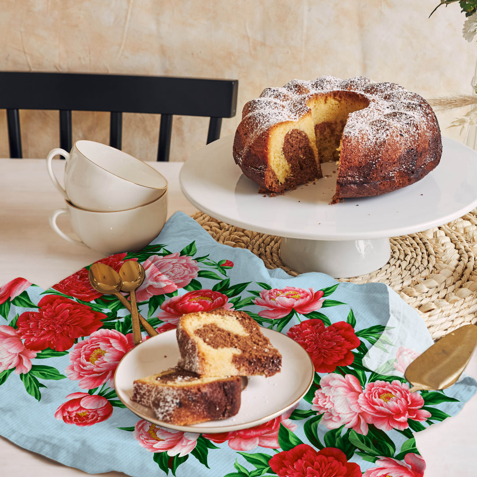 Полотно вафельное 50 см наб рис.29438-1 Пионы - 3