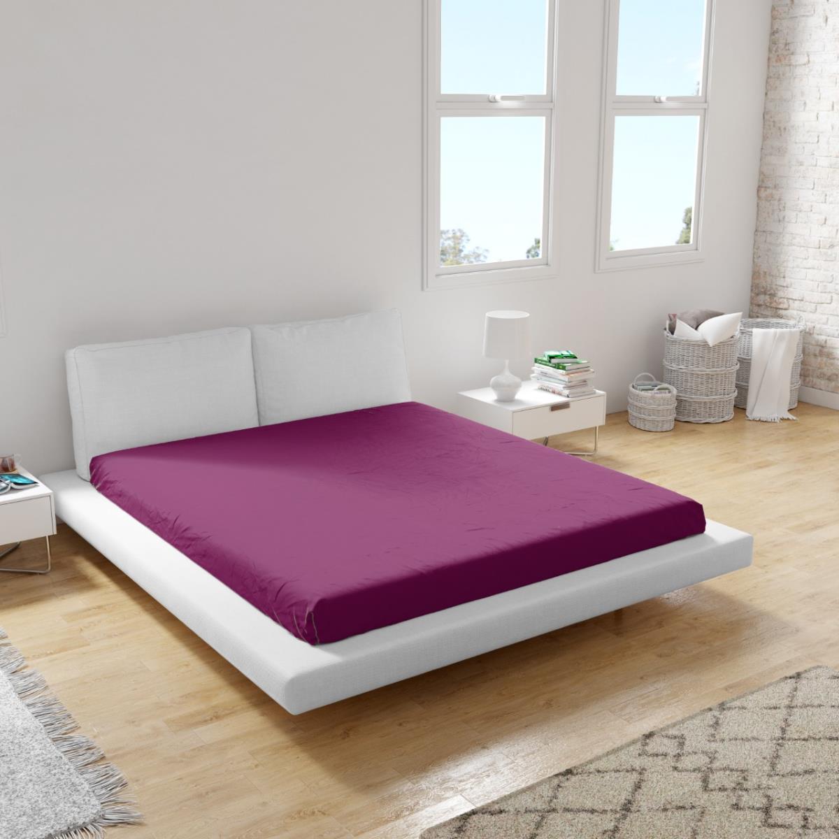 Простыня трикотажная на резинке Fine Line фуксия - 2