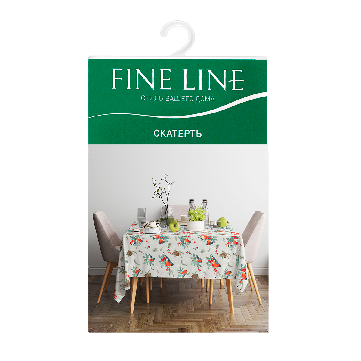 Скатерть рогожка Fine Line рис.62020-1 Снегири - 1