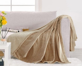 Плед велсофт Vse DOMA полоса 1 см., цвет бежевый, чемодан