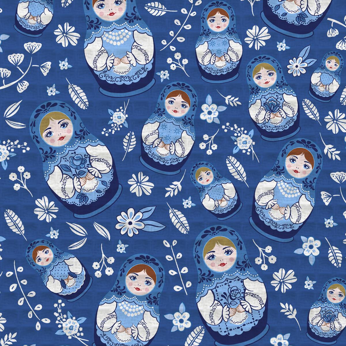 Полотно вафельное 50 см наб рис.62164-1 Матрешка Гжель - 0