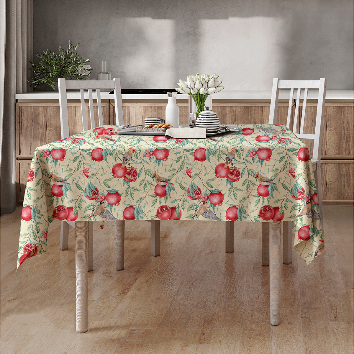 Скатерть рогожка Fine Line рис.62019-1 Гранаты на желтом - 0